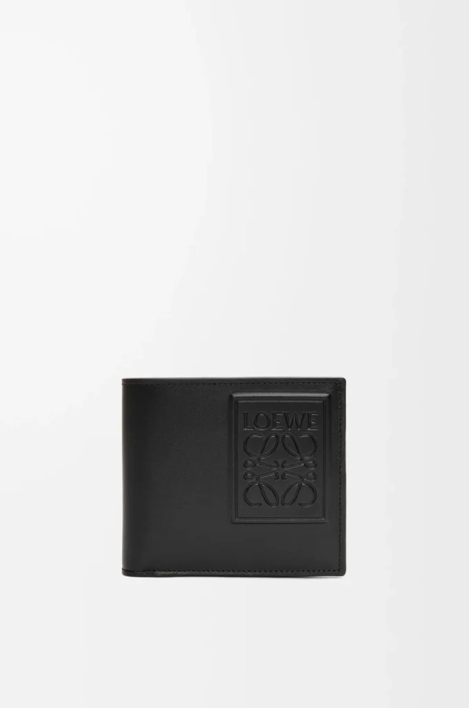 Cartera doble para monedas en piel de becerro satinada negra