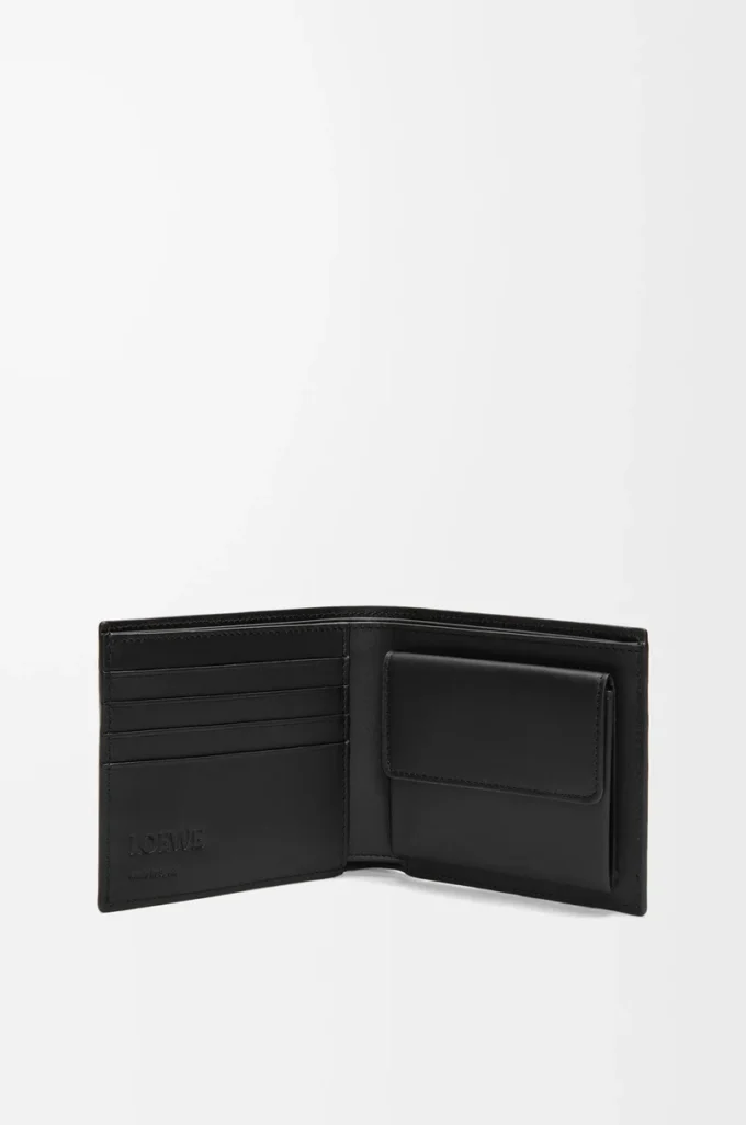 Cartera doble para monedas en piel de becerro satinada negra