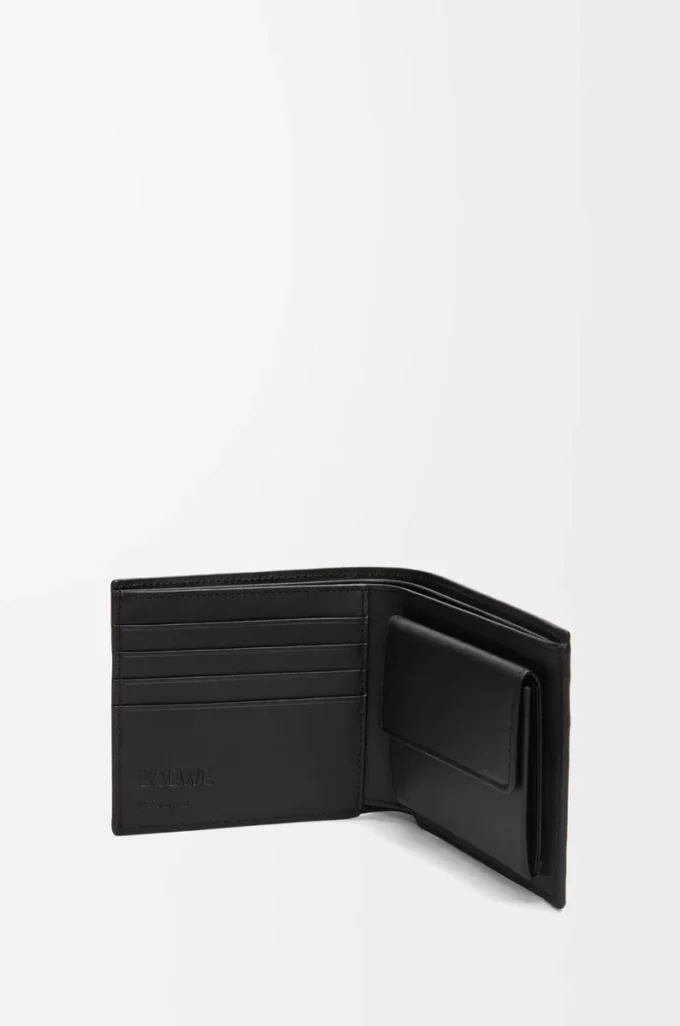 Cartera doble para monedas en piel de becerro satinada negra