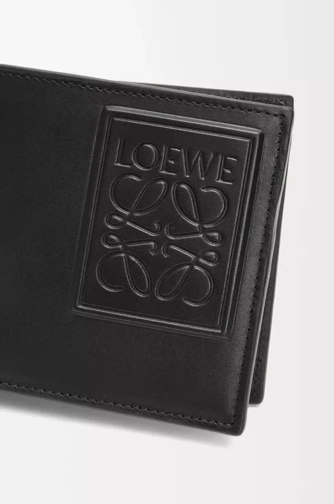 Cartera doble para monedas en piel de becerro satinada negra