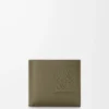 Cartera doble para monedas en piel de becerro satinada verde caqui