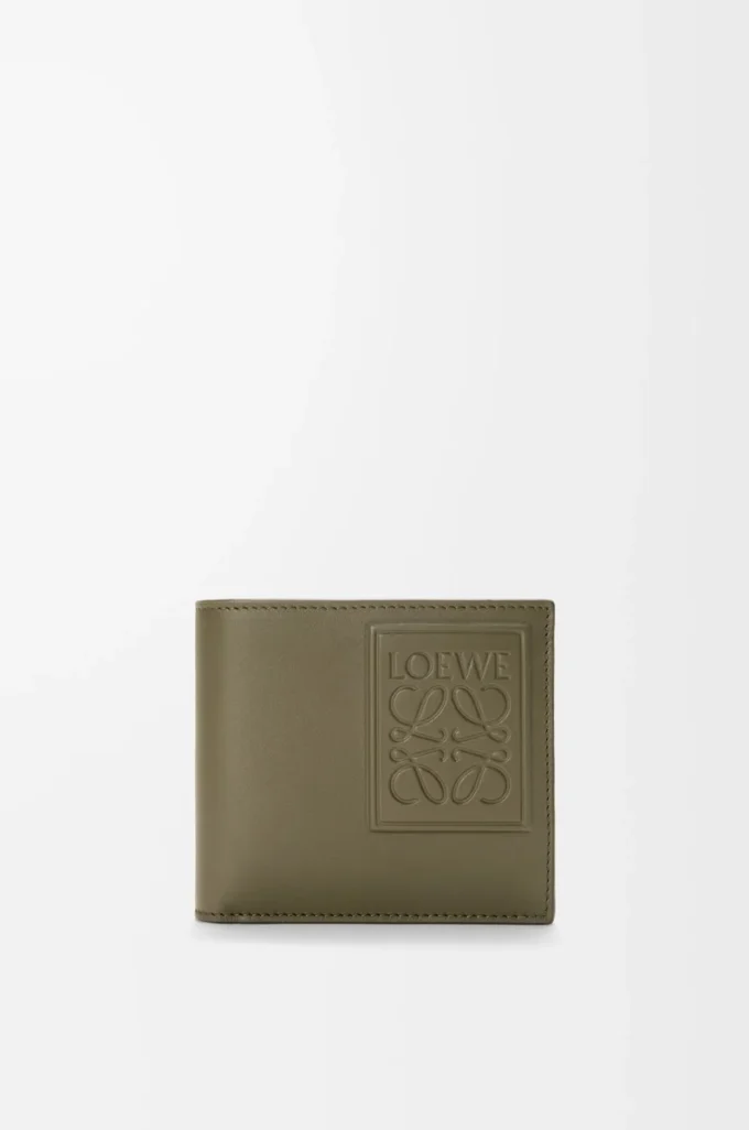 Cartera doble para monedas en piel de becerro satinada verde caqui