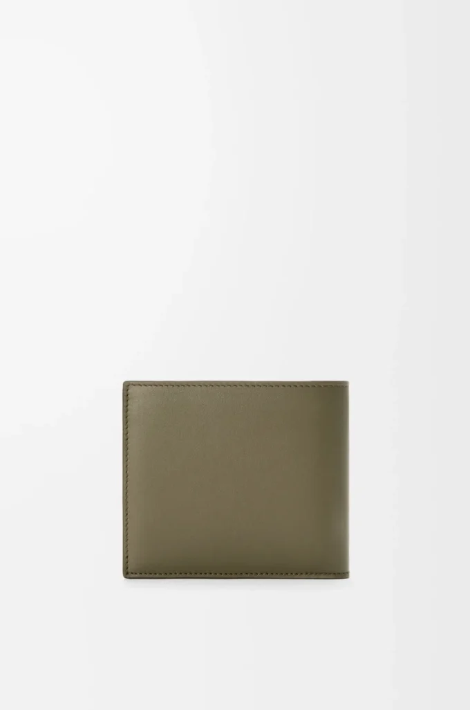 Cartera doble para monedas en piel de becerro satinada verde caqui