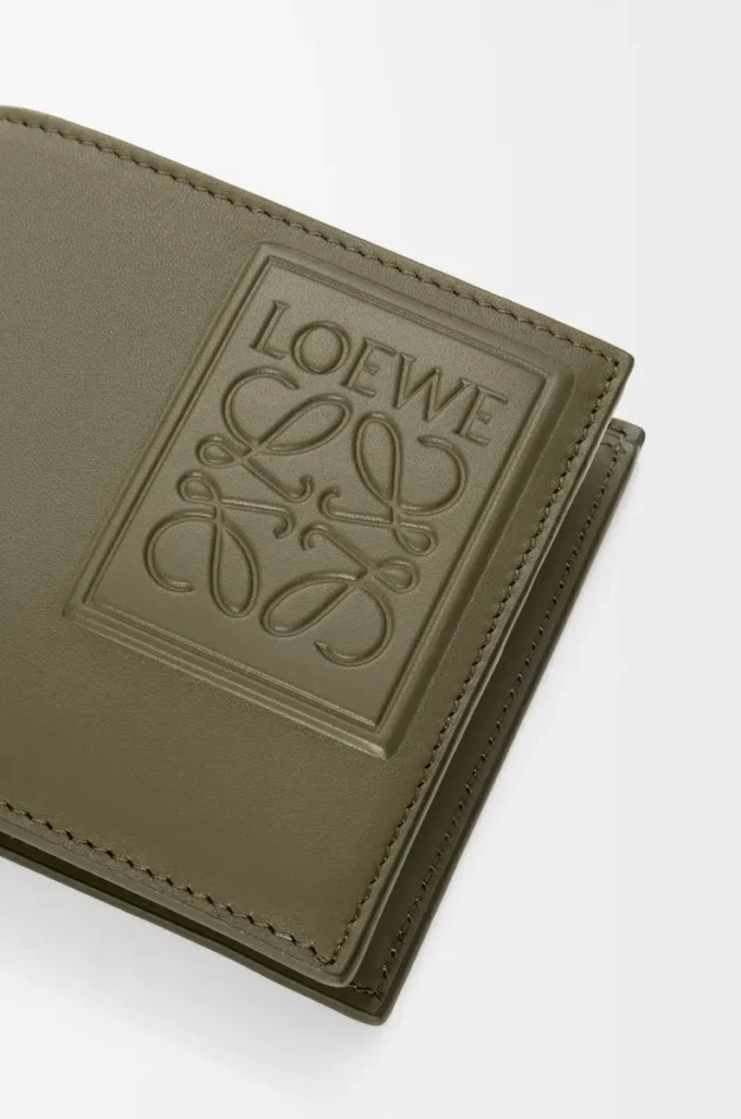 Cartera doble para monedas en piel de becerro satinada verde caqui