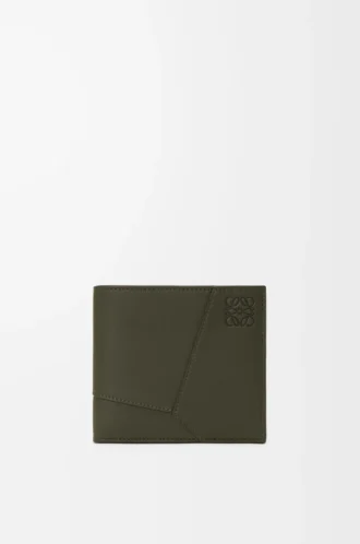 Cartera para monedas Puzzle con doble pliegue en piel de becerro clásica Dark Khaki