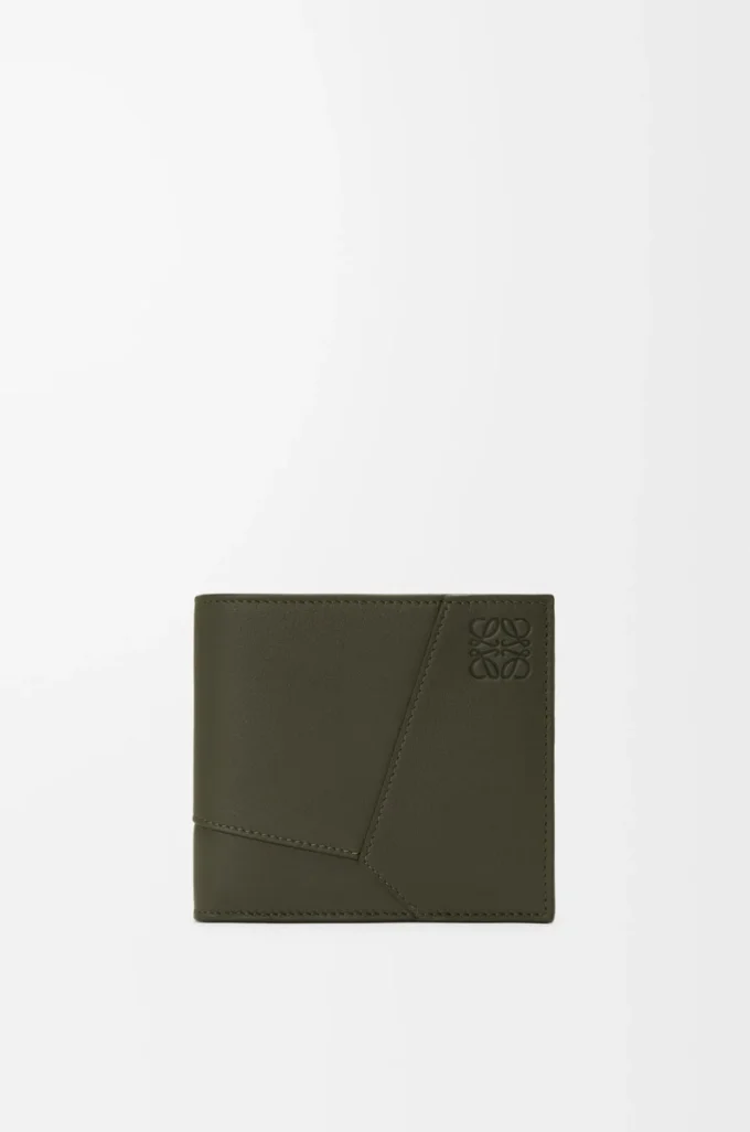 Cartera para monedas Puzzle con doble pliegue en piel de becerro clásica Dark Khaki