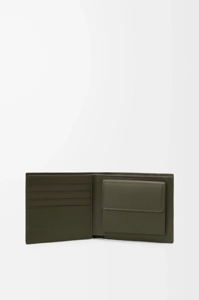Cartera para monedas Puzzle con doble pliegue en piel de becerro clásica Dark Khaki