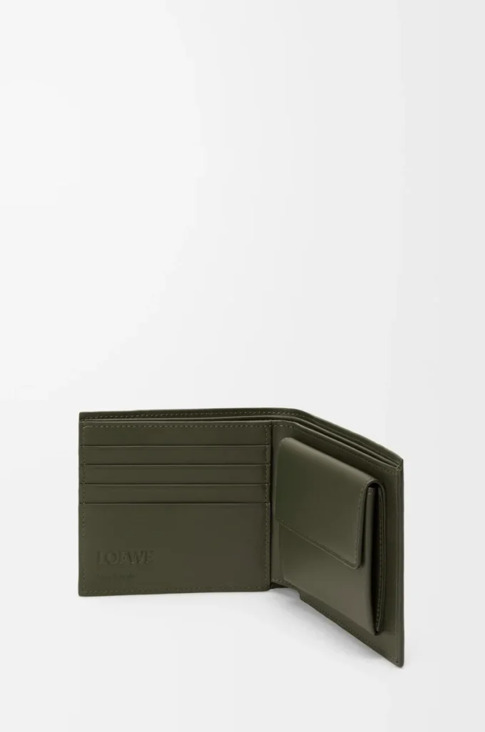 Cartera para monedas Puzzle con doble pliegue en piel de becerro clásica Dark Khaki