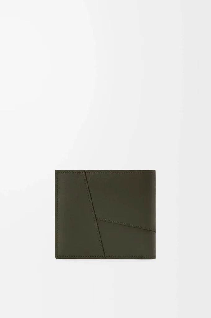 Cartera para monedas Puzzle con doble pliegue en piel de becerro clásica Dark Khaki