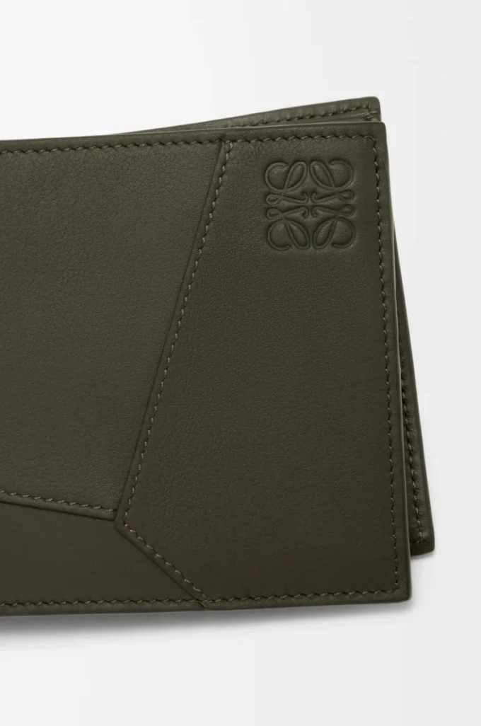 Cartera para monedas Puzzle con doble pliegue en piel de becerro clásica Dark Khaki