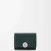Cartera plegable de tres pliegues en piel de becerro granulada Pebble, color Sherwood