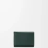 Cartera plegable de tres pliegues en piel de becerro granulada Pebble, color Sherwood