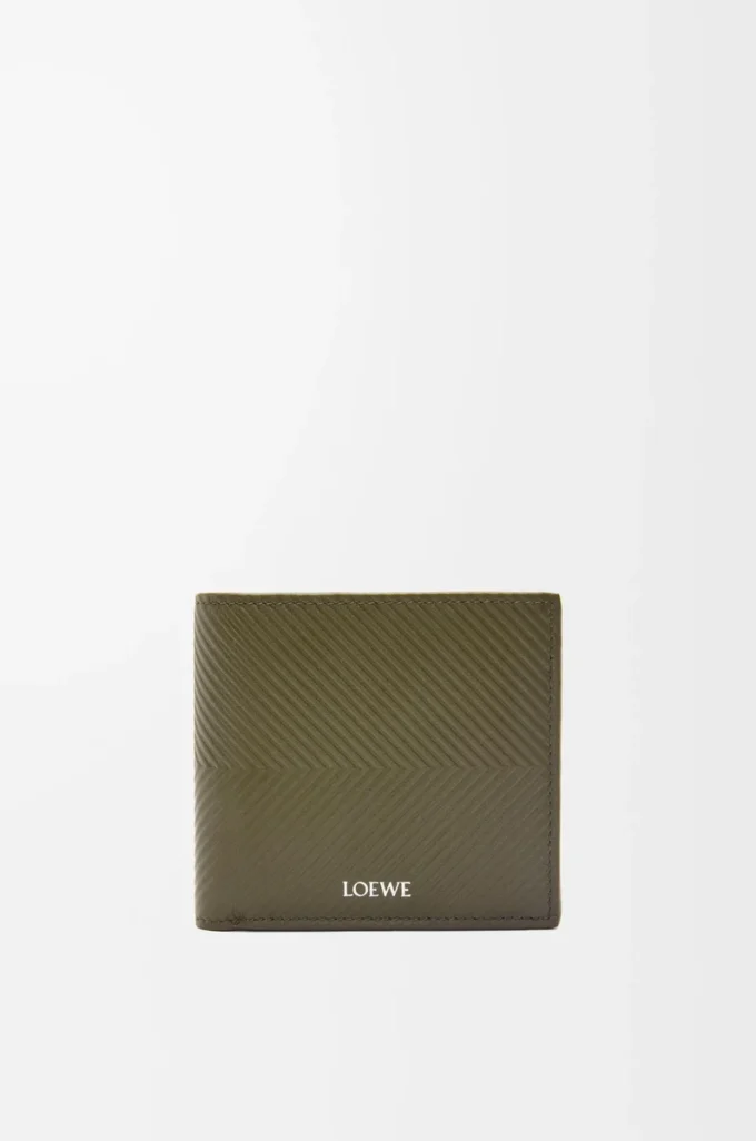 Cartera plegable para monedas en piel de becerro clásica texturizada Dark Khaki