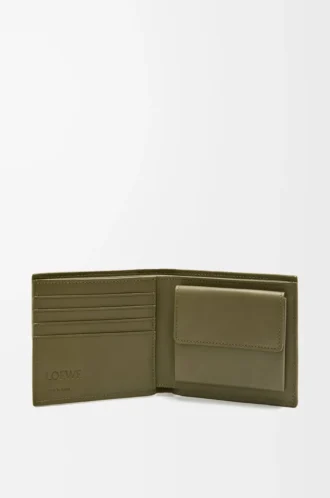 Cartera plegable para monedas en piel de becerro clásica texturizada Dark Khaki