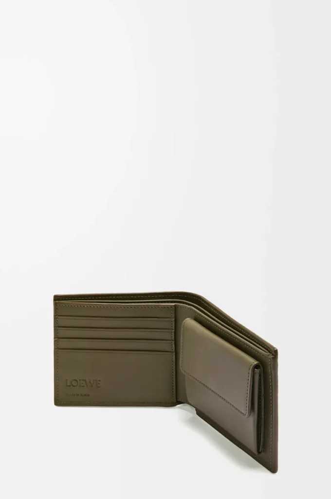 Cartera plegable para monedas en piel de becerro clásica texturizada Dark Khaki