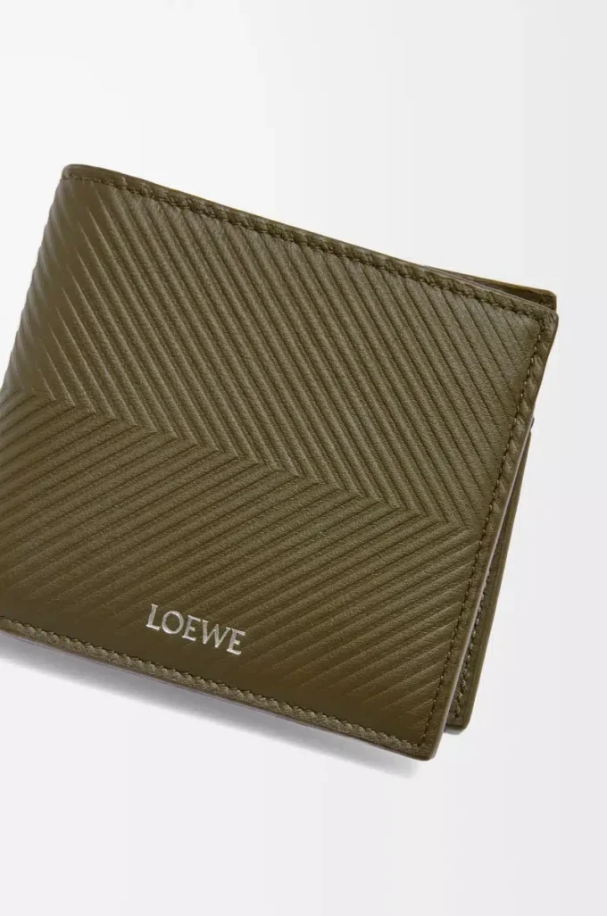 Cartera plegable para monedas en piel de becerro clásica texturizada Dark Khaki