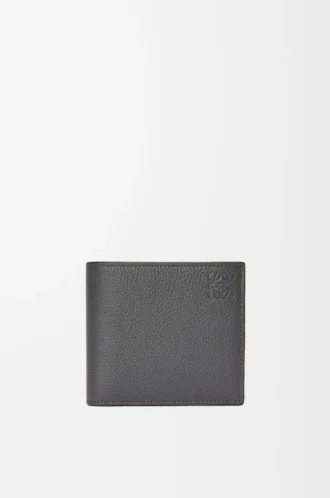 Cartera plegable para monedas en piel de becerro granulada suave color antracita