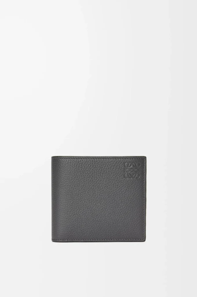Cartera plegable para monedas en piel de becerro granulada suave color antracita