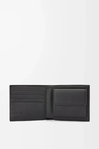Cartera plegable para monedas en piel de becerro granulada suave color antracita