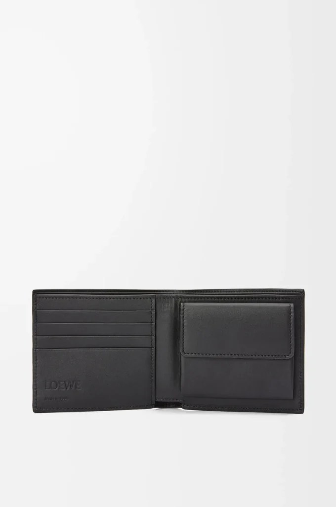 Cartera plegable para monedas en piel de becerro granulada suave color antracita