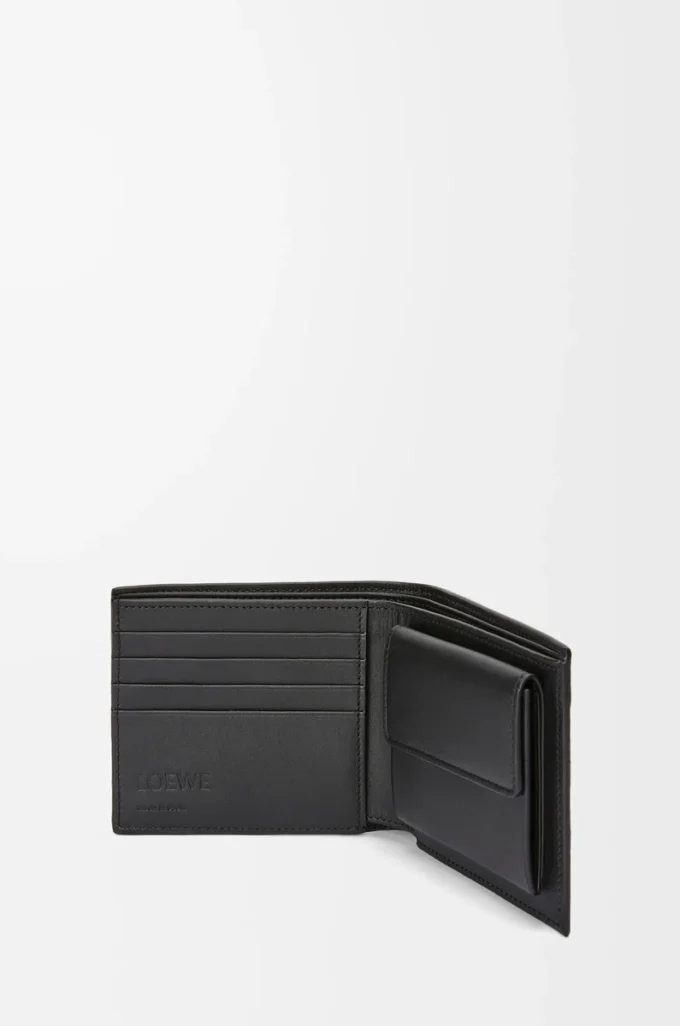 Cartera plegable para monedas en piel de becerro granulada suave color antracita