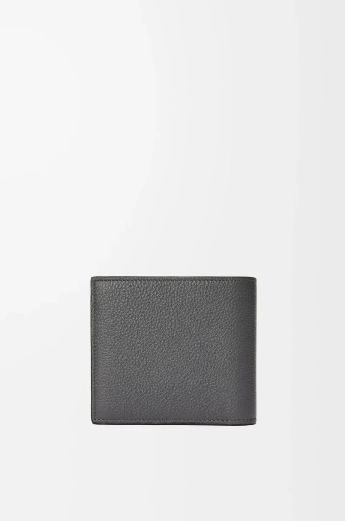 Cartera plegable para monedas en piel de becerro granulada suave color antracita