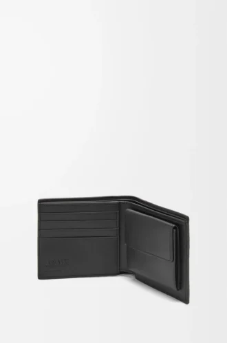 Cartera plegable para monedas en piel de becerro granulada suave, color negro Cartera plegable para monedas en piel de becerro granulada suave, color negro