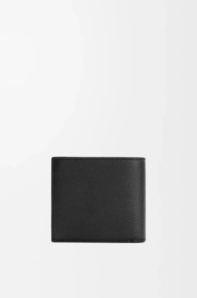 Cartera plegable para monedas en piel de becerro granulada suave, color negro