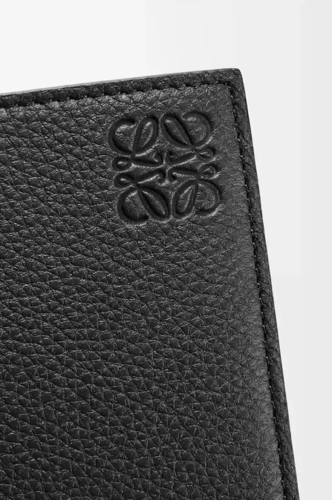 Cartera plegable para monedas en piel de becerro granulada suave, color negro