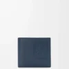 Cartera plegable para monedas en piel de becerro satinada teñida en índigo