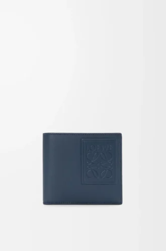 Cartera plegable para monedas en piel de becerro satinada teñida en índigo Cartera plegable para monedas en piel de becerro satinada teñida en índigo