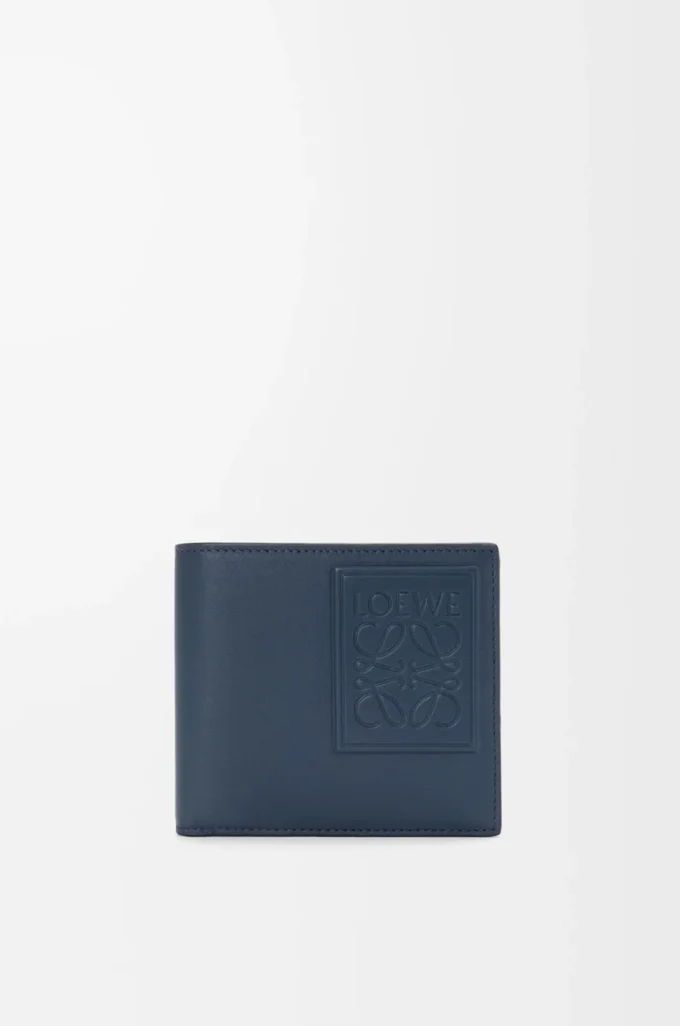 Cartera plegable para monedas en piel de becerro satinada teñida en índigo