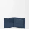 Cartera plegable para monedas en piel de becerro satinada teñida en índigo
