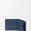 Cartera plegable para monedas en piel de becerro satinada teñida en índigo