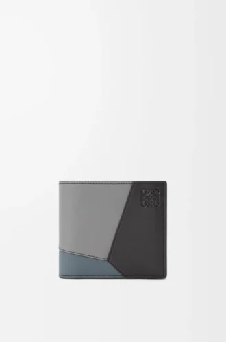 Cartera plegable para monedas Puzzle en piel de becerro clásica Asphalt Grey/Storm Blue