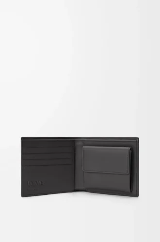 Cartera plegable para monedas Puzzle en piel de becerro clásica Asphalt Grey/Storm Blue