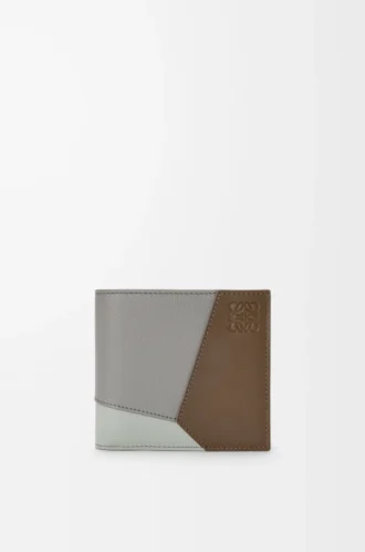 Cartera plegable para monedas Puzzle en piel de becerro clásica, color marrón invierno/gris ceniza.