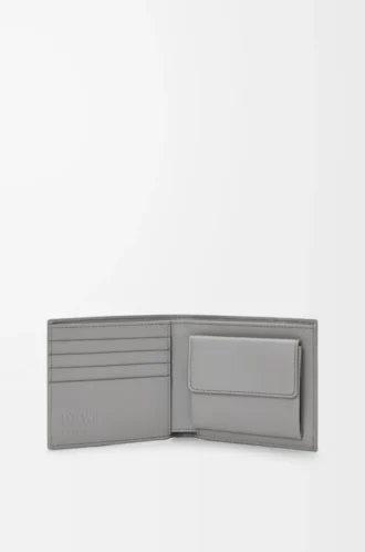 Cartera plegable para monedas Puzzle en piel de becerro clásica, color marrón invierno/gris ceniza.