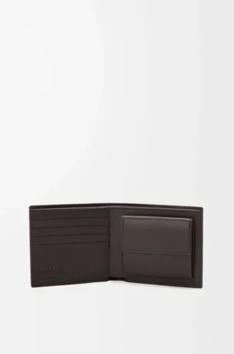 Cartera plegable para monedas Puzzle en piel de becerro clásica, color oliva/marrón oscuro