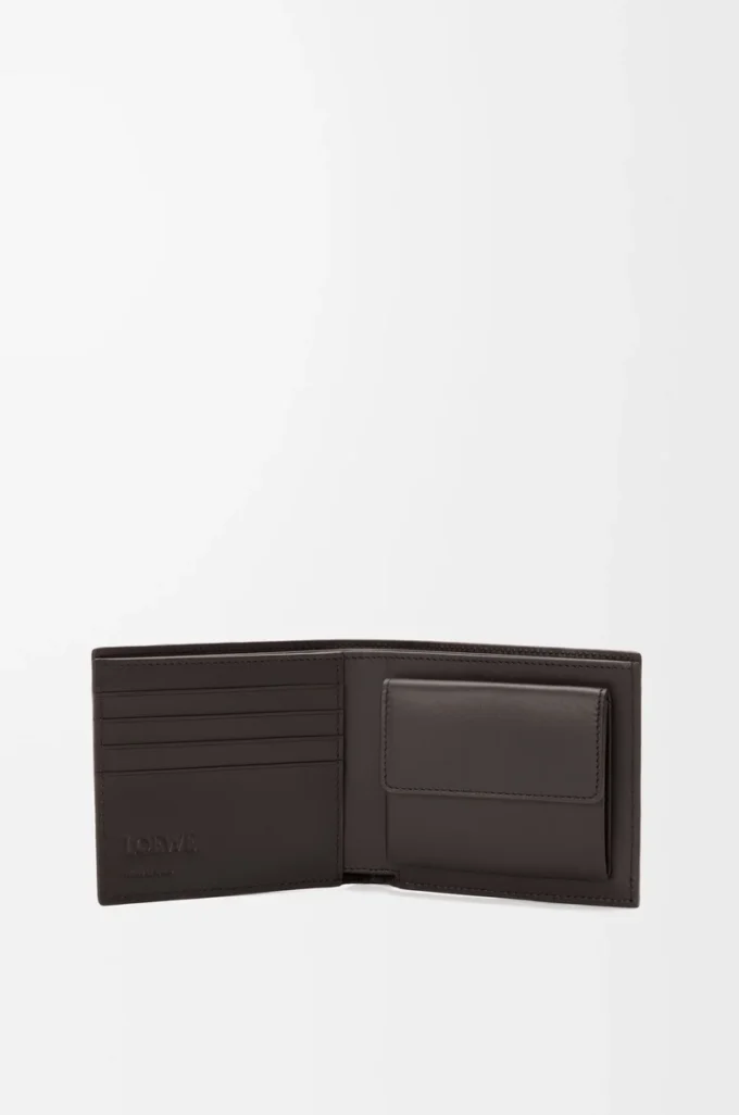 Cartera plegable para monedas Puzzle en piel de becerro clásica, color oliva/marrón oscuro