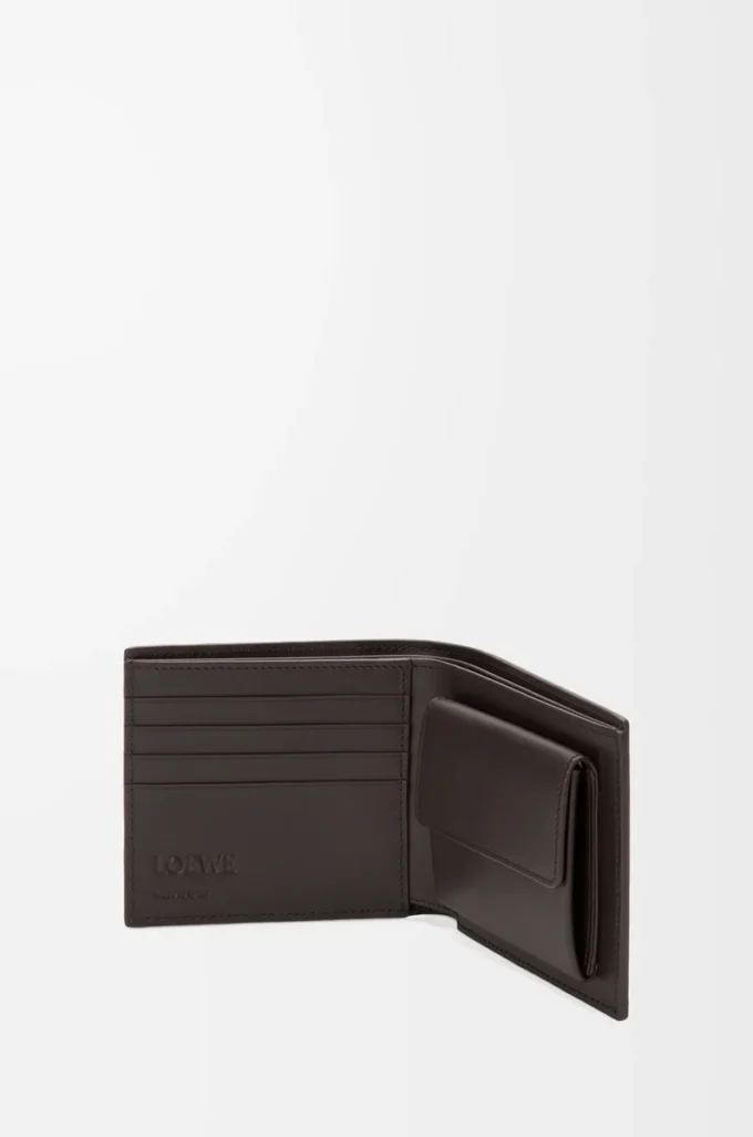 Cartera plegable para monedas Puzzle en piel de becerro clásica, color oliva/marrón oscuro