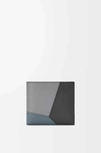 Cartera plegable Puzzle en piel de becerro clásica Gris asfalto/Azul tormenta