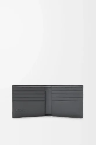 Cartera plegable Puzzle en piel de becerro clásica Gris asfalto/Azul tormenta
