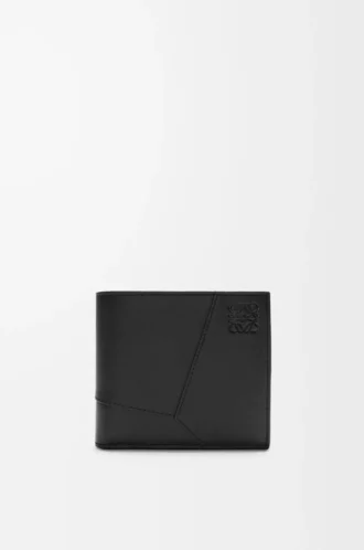 Cartera plegable Puzzle para monedas en piel de becerro clásica. Negro