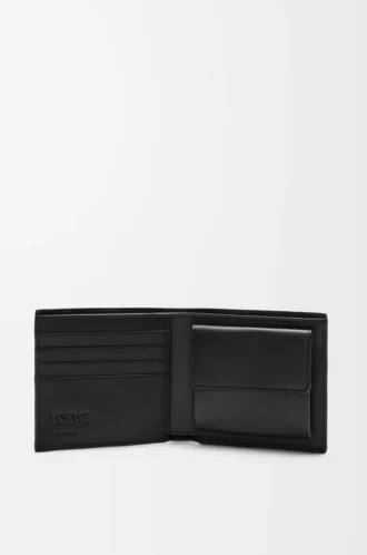 Cartera plegable Puzzle para monedas en piel de becerro clásica. Negro