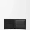 Cartera plegable Puzzle para monedas en piel de becerro granulada flexible, color negro