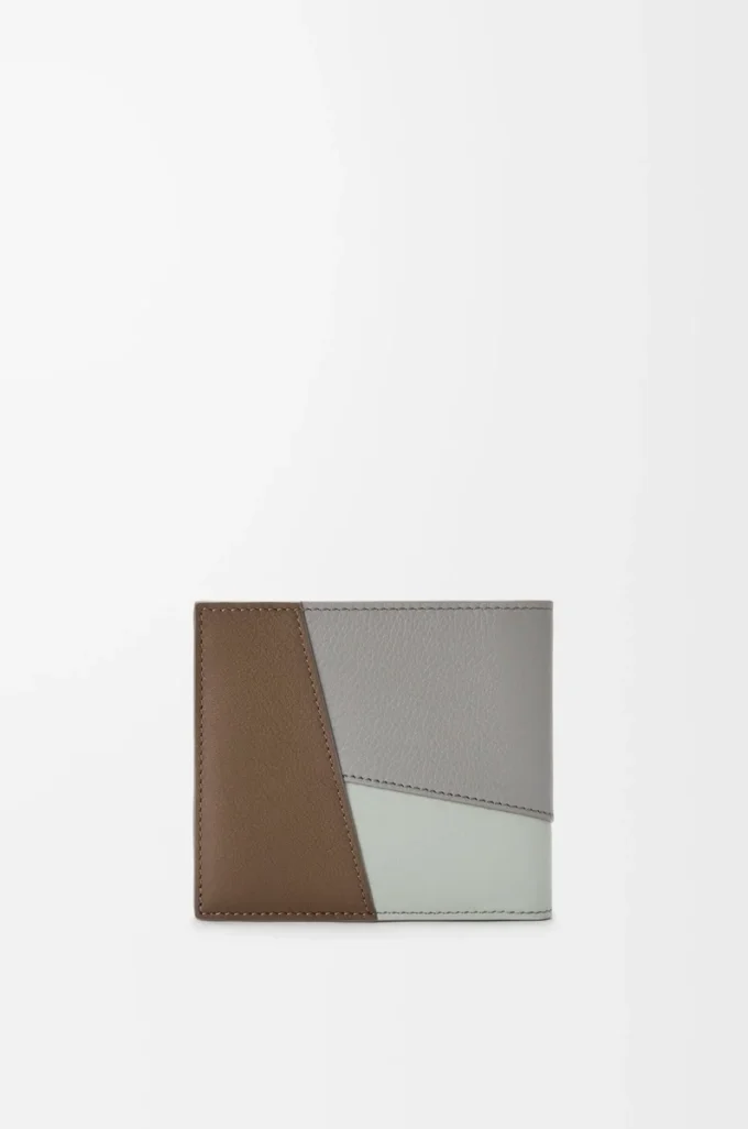 Cartera Puzzle con doble pliegue en piel de becerro clásica marrón invierno/gris ceniza