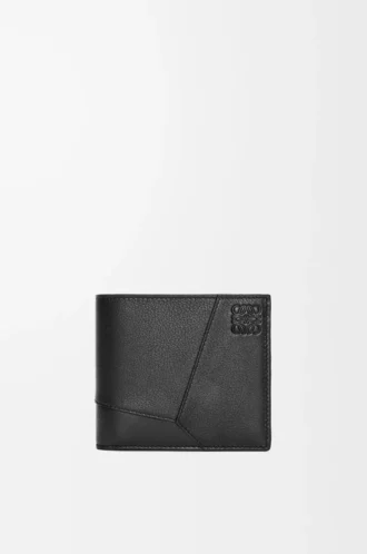 Cartera Puzzle con doble pliegue en piel de becerro clásica negra