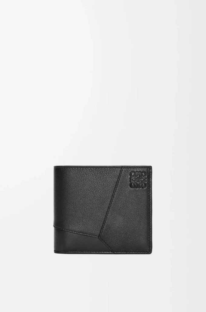 Cartera Puzzle con doble pliegue en piel de becerro clásica negra