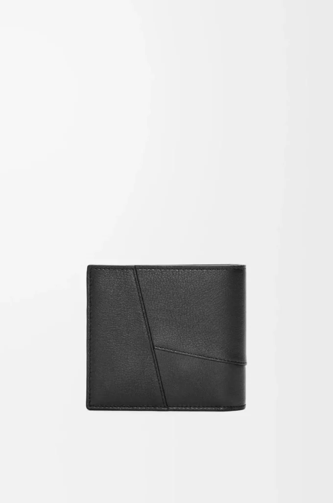 Cartera Puzzle con doble pliegue en piel de becerro clásica negra